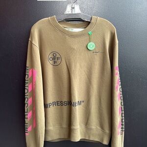 Off-White Brown Crewneck Sweater with Pink Accents